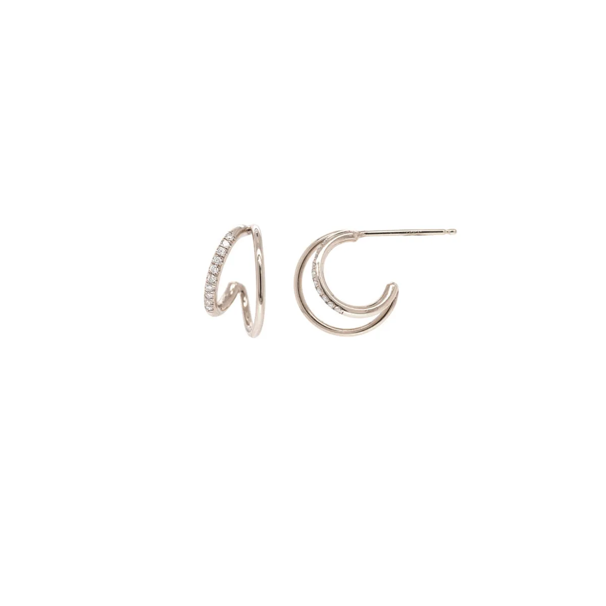 14k Pavé Diamond Angled Double Wire Huggie Hoops sold by Zoe Chicco product image thumbnail 4