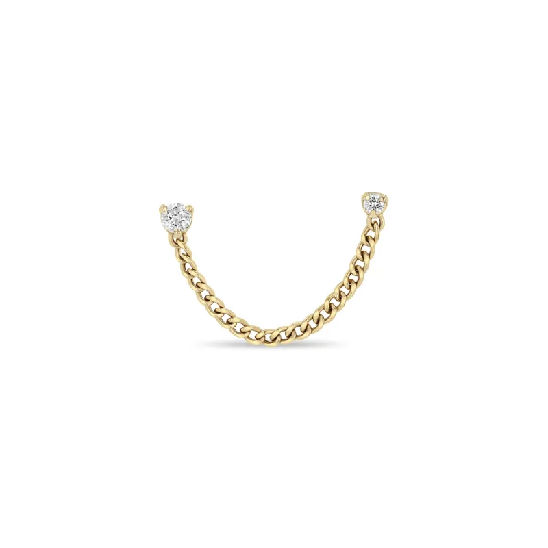 14k Mixed Prong Diamond Double Stud Curb Chain Earring sold by Zoe Chicco