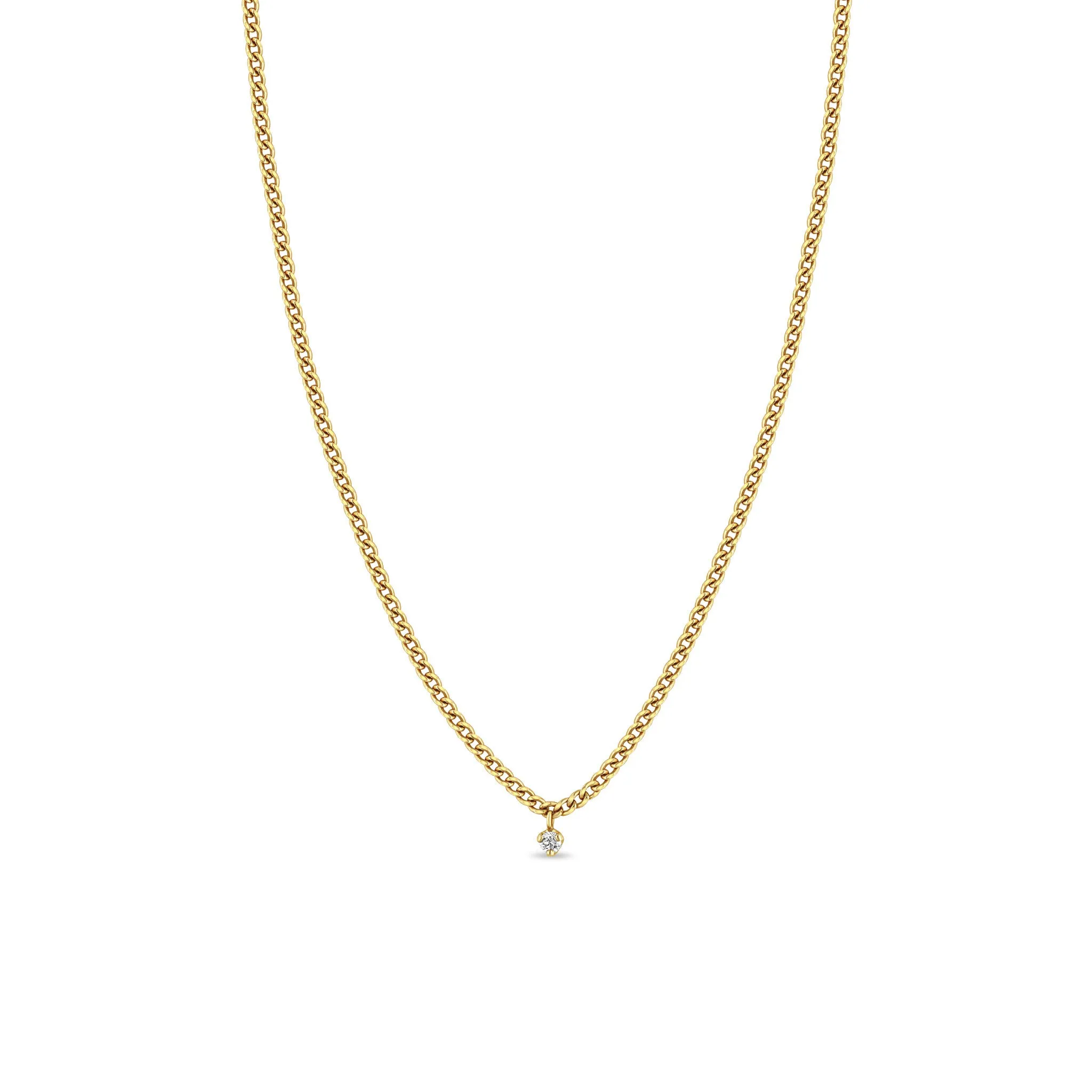 14k Prong Diamond Extra Small Curb Chain Necklace sold by Zoe Chicco