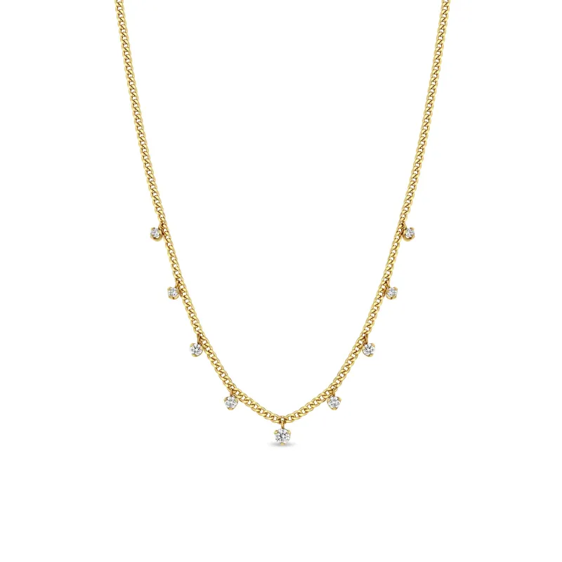 14k 9 Dangling Prong Diamond Extra Small Curb Chain Necklace sold by Zoe Chicco