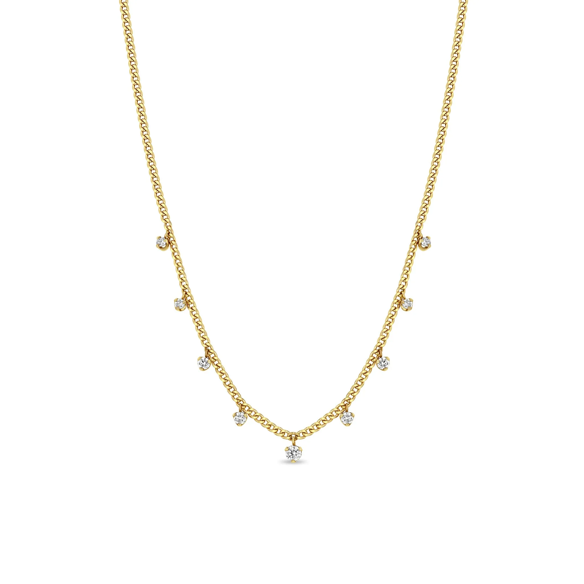 14k 9 Dangling Prong Diamond Extra Small Curb Chain Necklace sold by Zoe Chicco