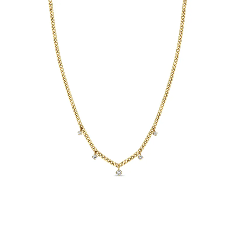 14k 5 Dangling Prong Diamond Extra Small Curb Chain Necklace sold by Zoe Chicco