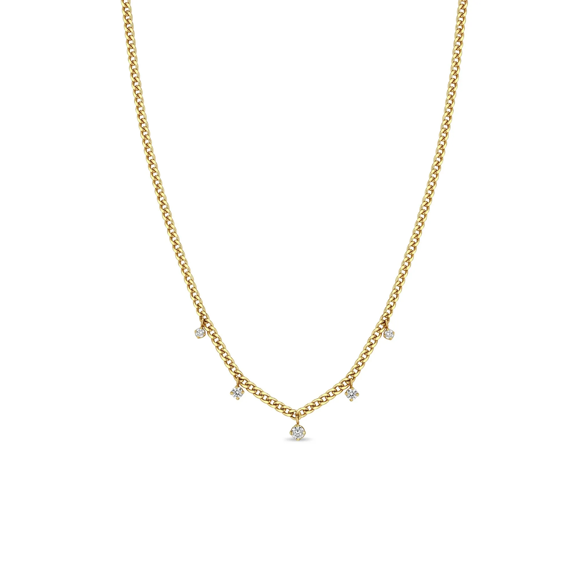 14k 5 Dangling Prong Diamond Extra Small Curb Chain Necklace sold by Zoe Chicco