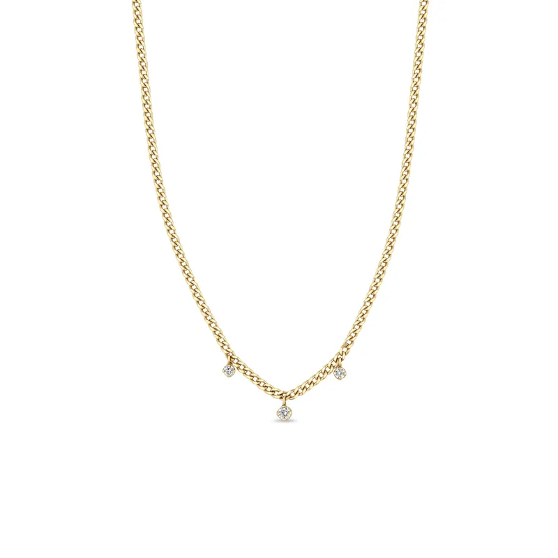14k 3 Dangling Prong Diamond Extra Small Curb Chain Necklace sold by Zoe Chicco