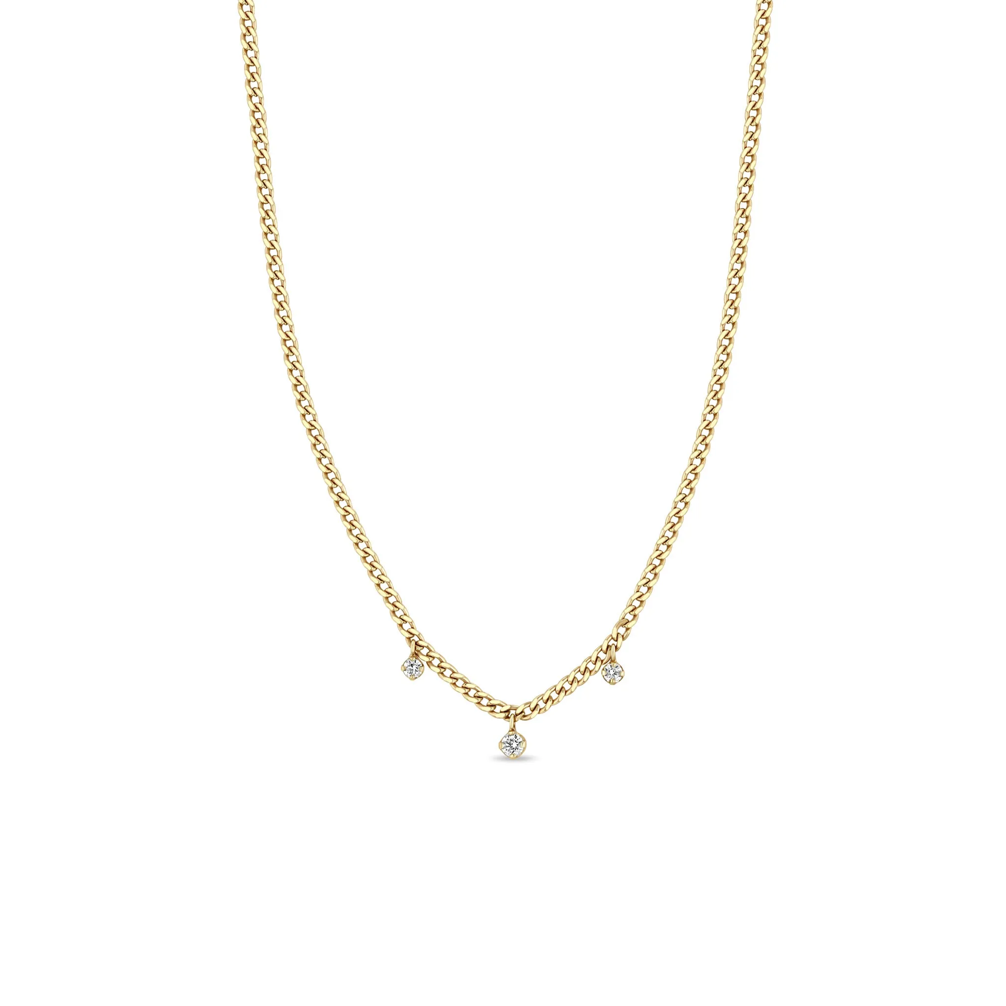 14k 3 Dangling Prong Diamond Extra Small Curb Chain Necklace sold by Zoe Chicco