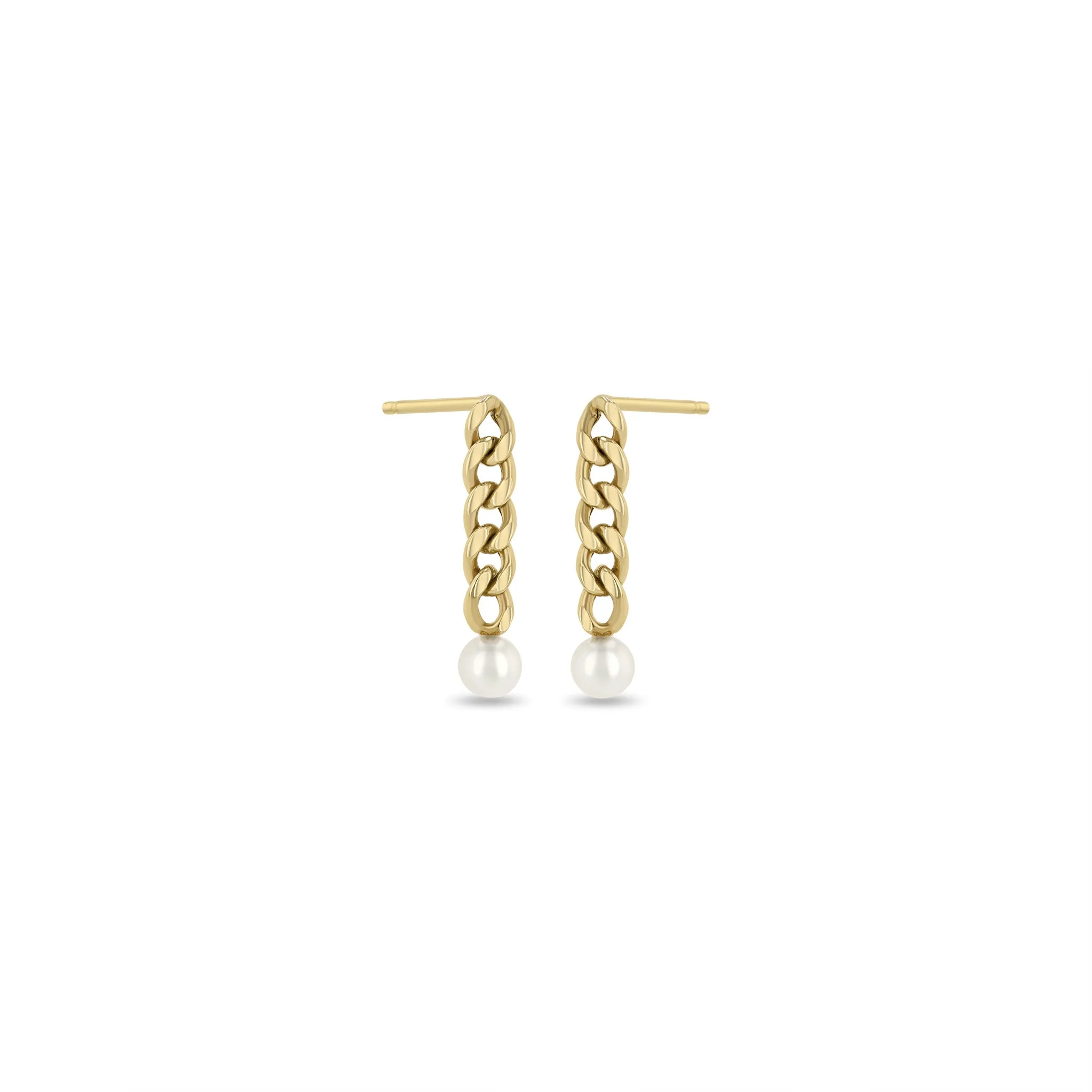 14k Tiny Pearl Small Curb Chain Drop Earrings sold by Zoe Chicco