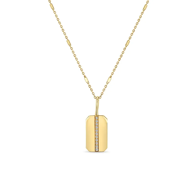 14k Pavé Diamond Line Small Square Edge Dog Tag Necklace sold by Zoe Chicco