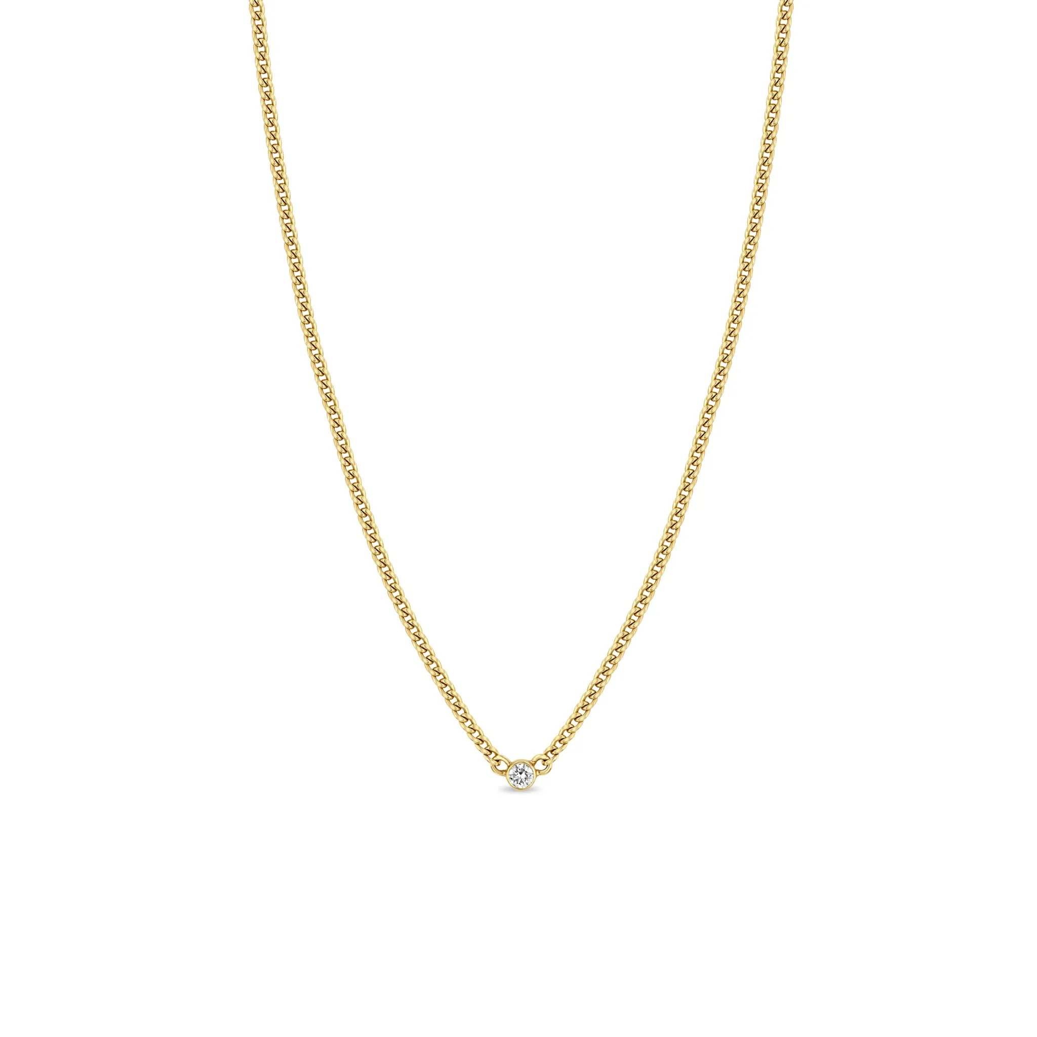 14k Diamond Bezel XS Curb Chain Necklace sold by Zoe Chicco