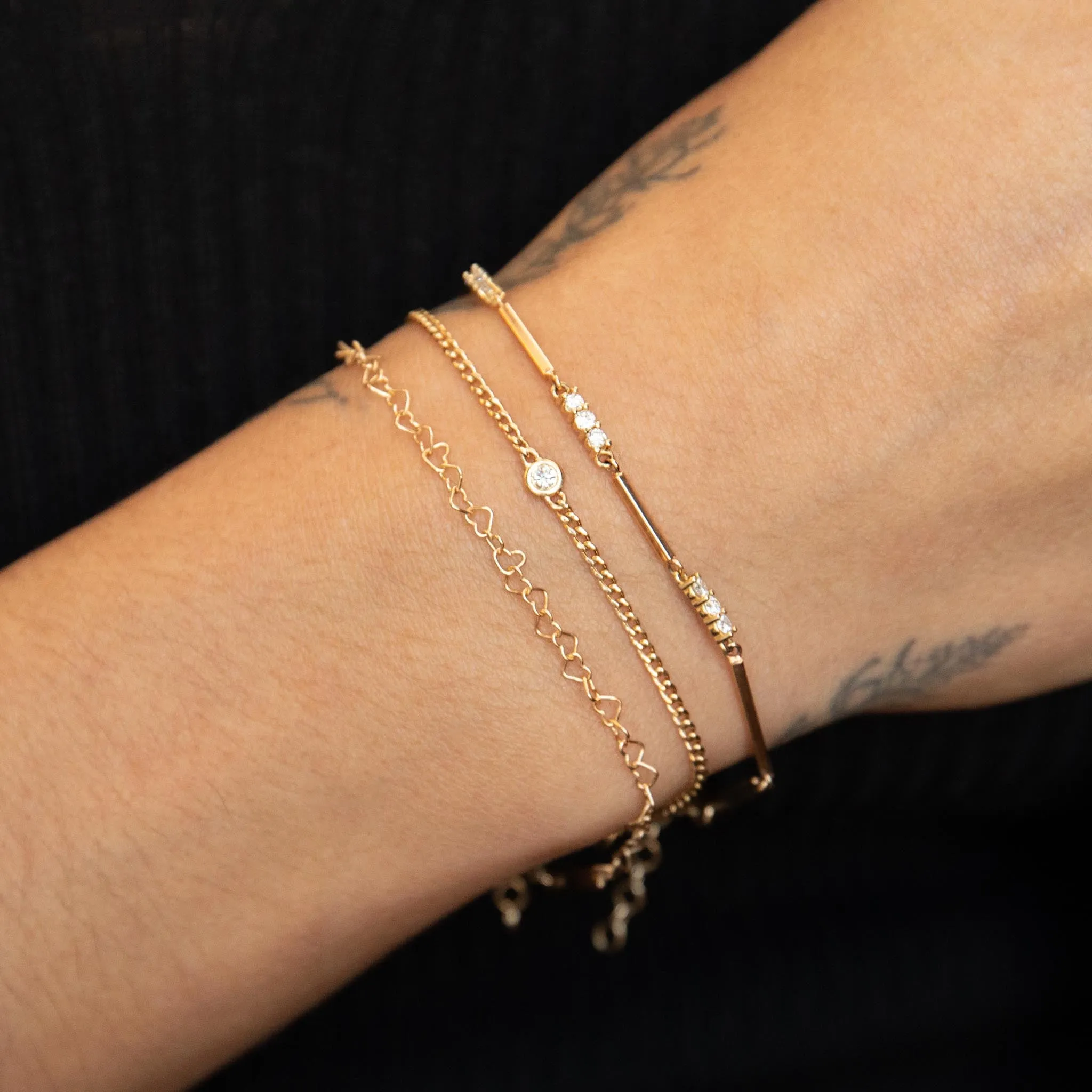 14k Extra Small Curb Chain Bracelet with Floating Diamond sold by Zoe Chicco product image thumbnail 2