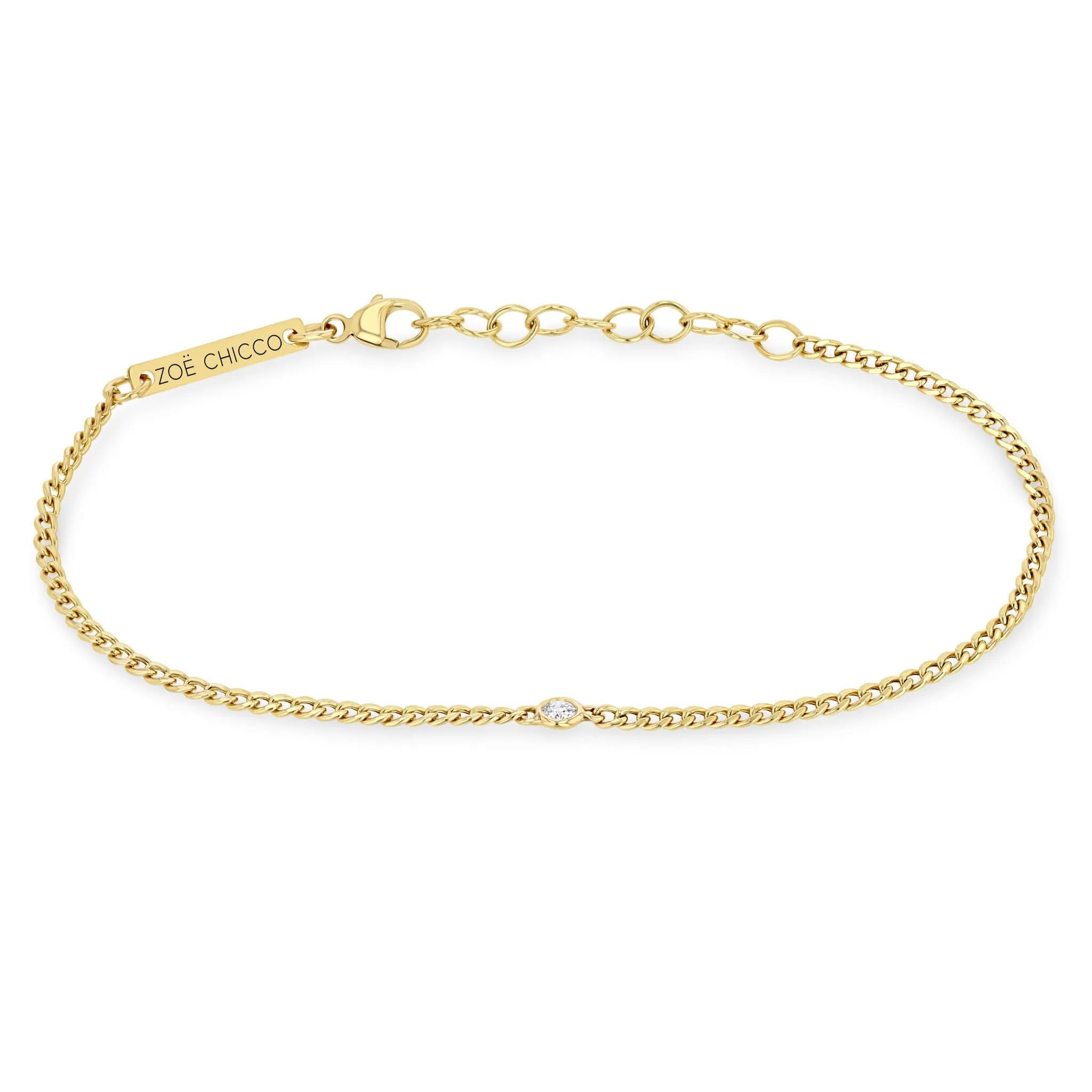 14k Extra Small Curb Chain Bracelet with Floating Diamond sold by Zoe Chicco