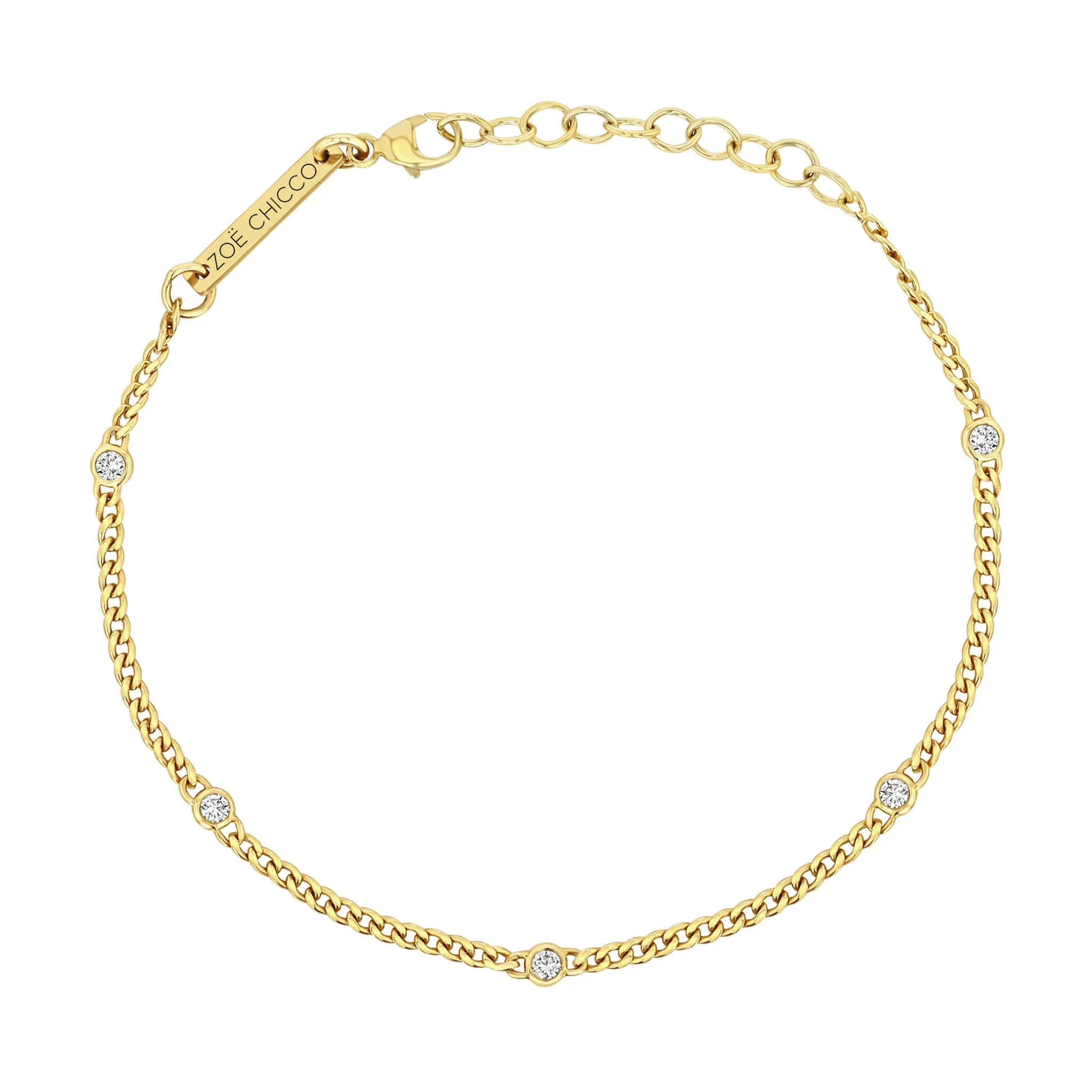 14k Extra Small Curb Chain Bracelet with 5 Floating Diamonds sold by Zoe Chicco product image thumbnail 4