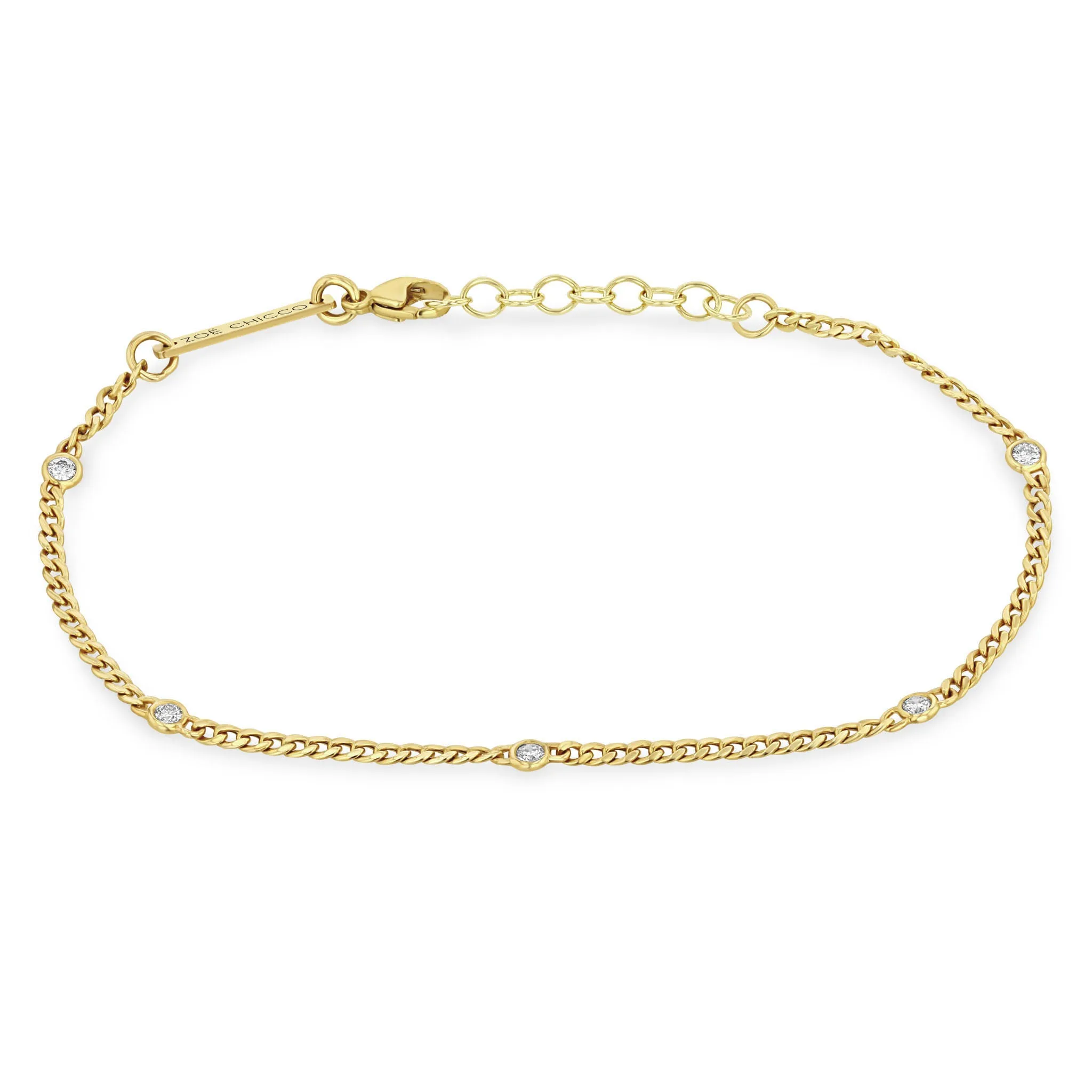 14k Extra Small Curb Chain Bracelet with 5 Floating Diamonds sold by Zoe Chicco
