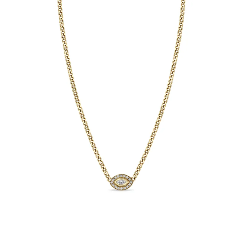 14k XS Curb Chain Marquise Diamond Halo Necklace sold by Zoe Chicco