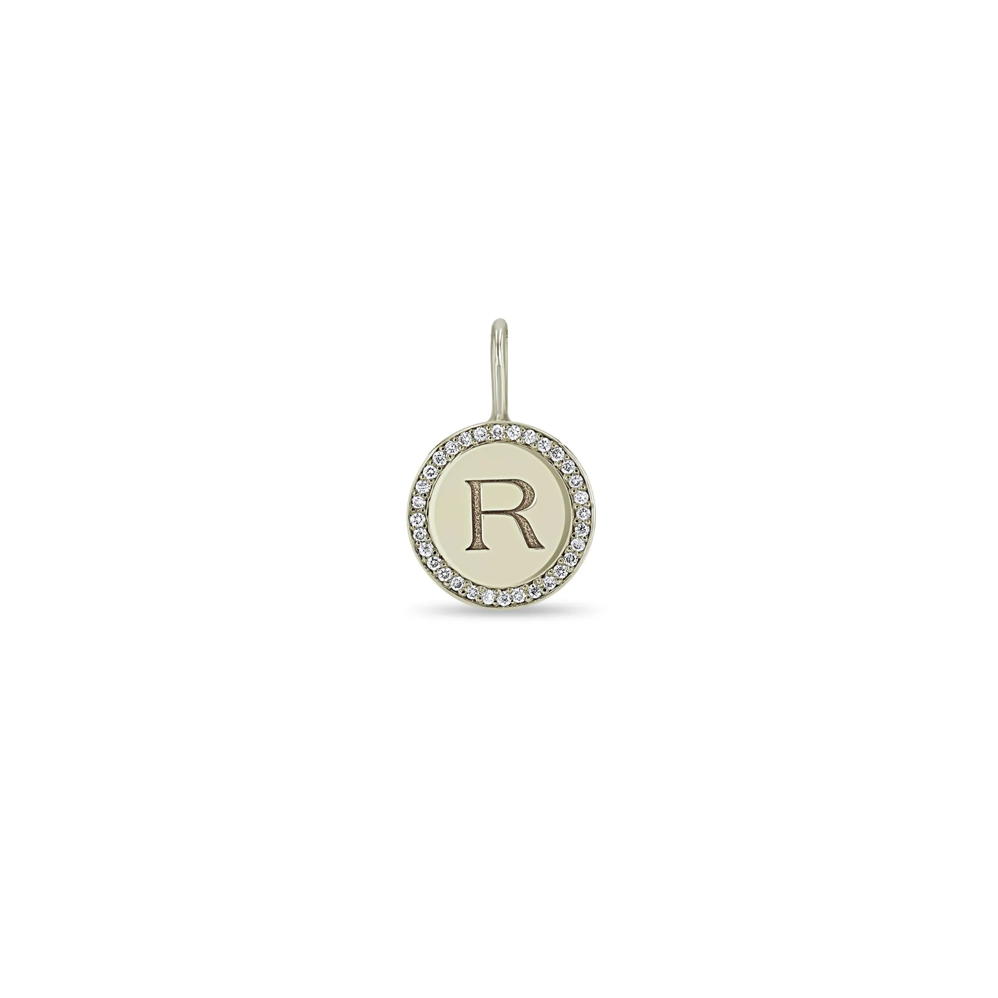 14k Single Medium Initial with Diamond Halo Disc Charm Pendant sold by Zoe Chicco product image thumbnail 4