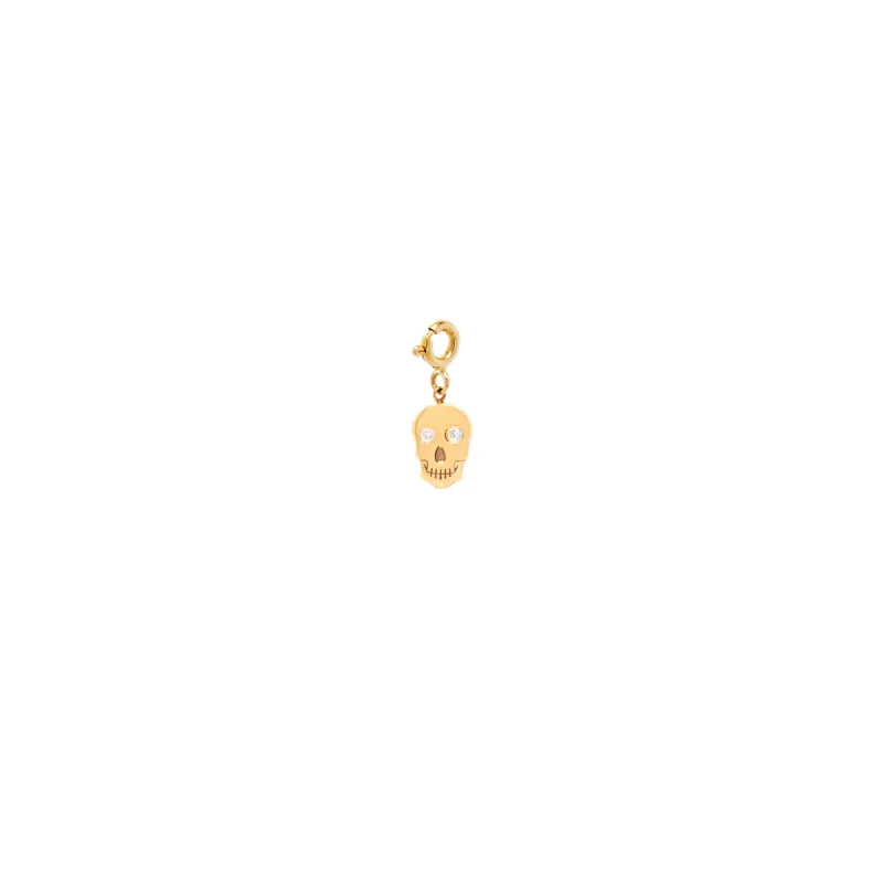 14k midi bitty diamond eye skull charm on spring ring sold by Zoe Chicco