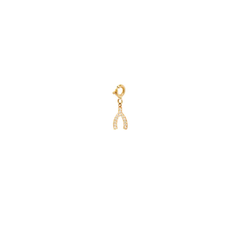 14k midi bitty pave wishbone charm with spring ring sold by Zoe Chicco