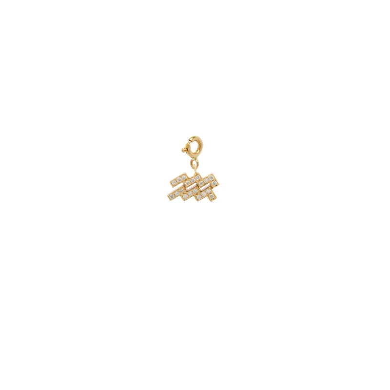 14k Midi Bitty Pavé Diamond Zodiac Charm Pendant on Spring Ring sold by Zoe Chicco