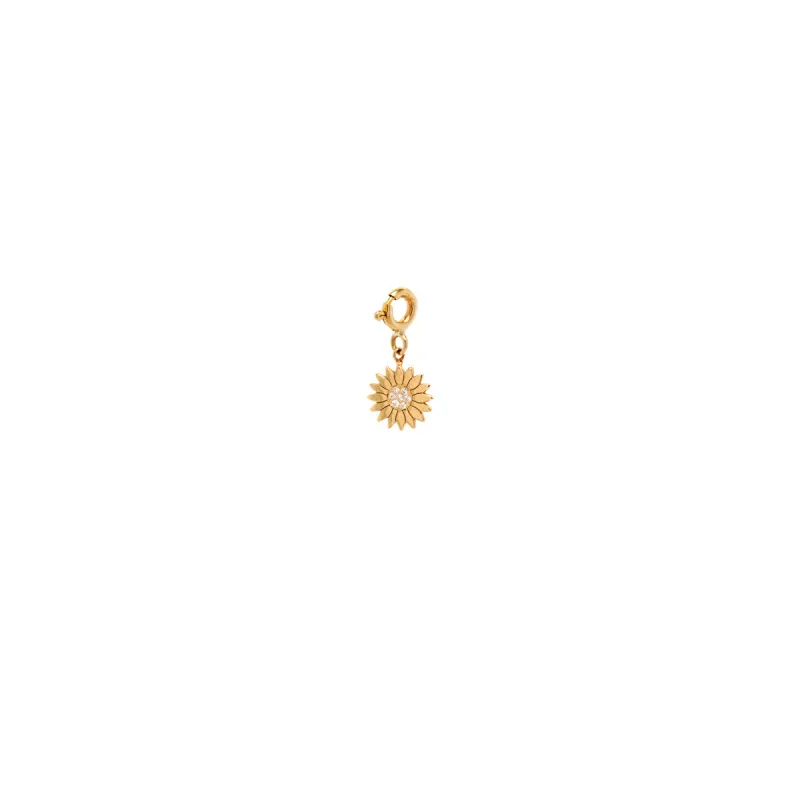 14k midi bitty diamond flower charm pendant on spring ring made by Zoe Chicco