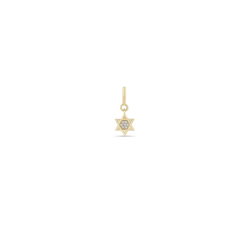 14k Midi Bitty Pavé Diamond Star of David Charm with Spring Ring sold by Zoe Chicco