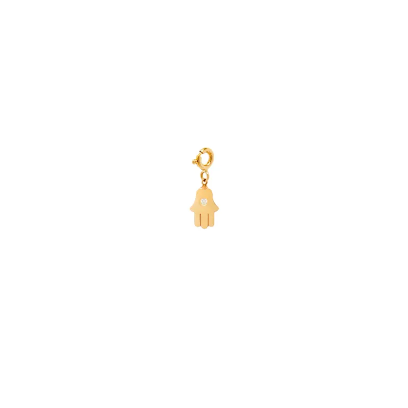 14k midi bitty diamond hamsa charm pendant with spring ring sold by Zoe Chicco