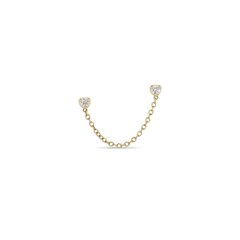 14k Prong Diamond Double Stud Chain Earring sold by Zoe Chicco