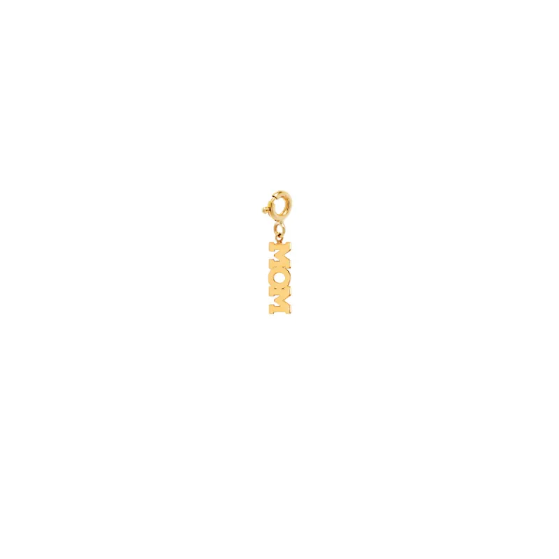14k tiny MOM charm pendant sold by Zoe Chicco