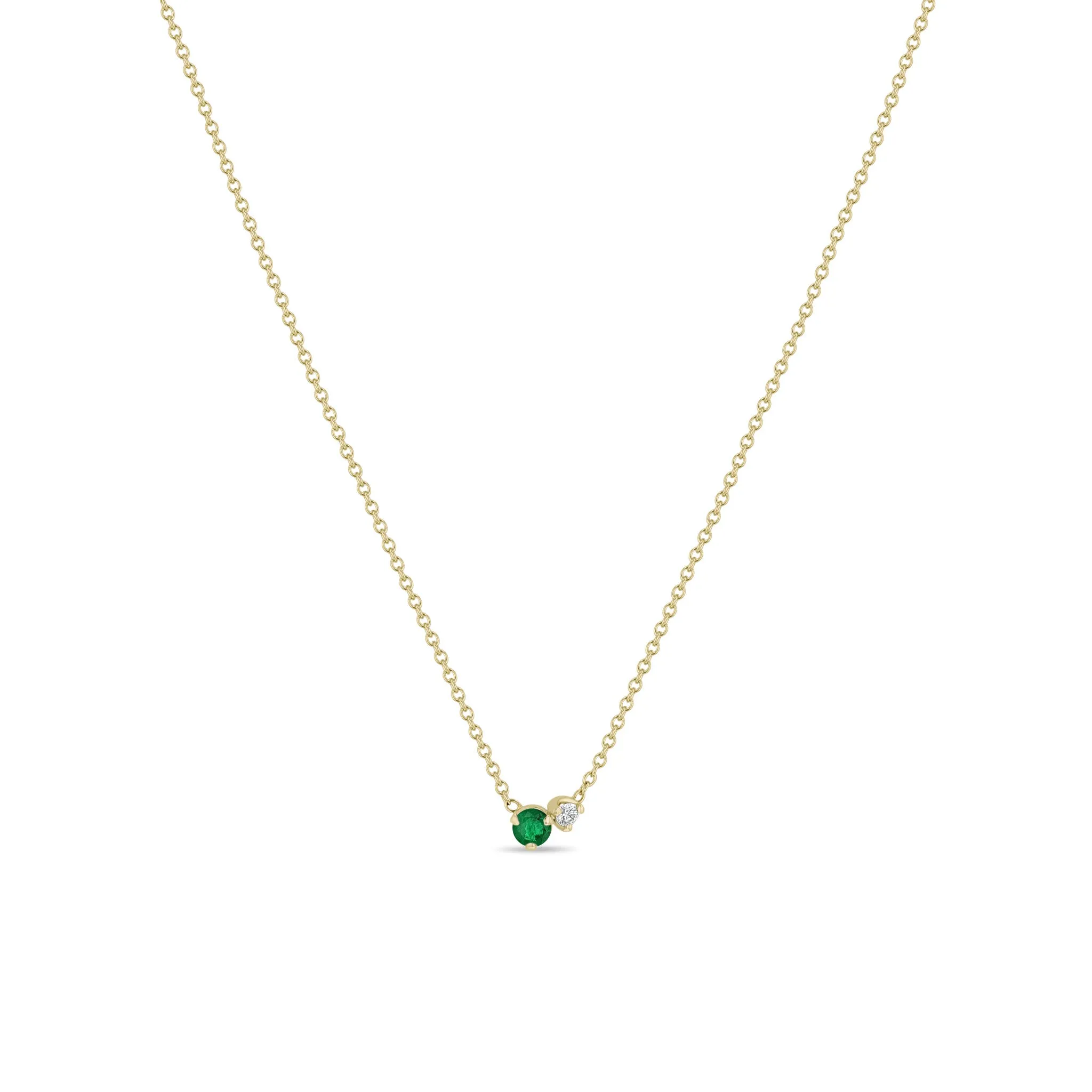 14k Prong Diamond & Emerald Necklace sold by Zoe Chicco