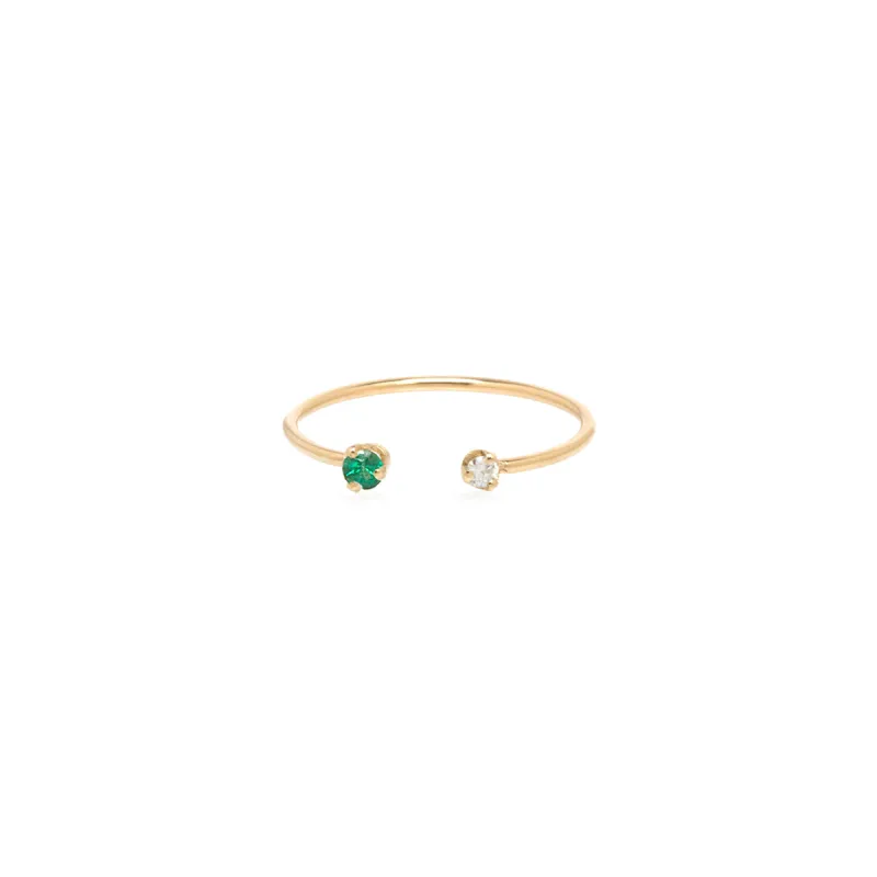 14k Prong Diamond & Emerald Open Ring sold by Zoe Chicco