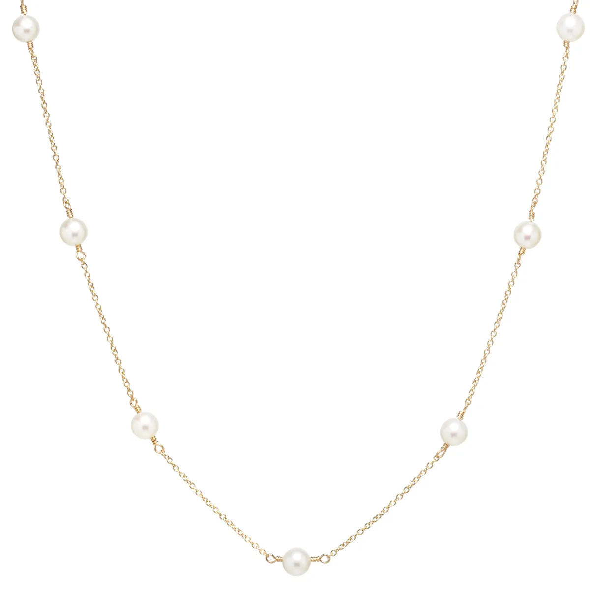 14k 7 Pearl Station Necklace sold by Zoe Chicco