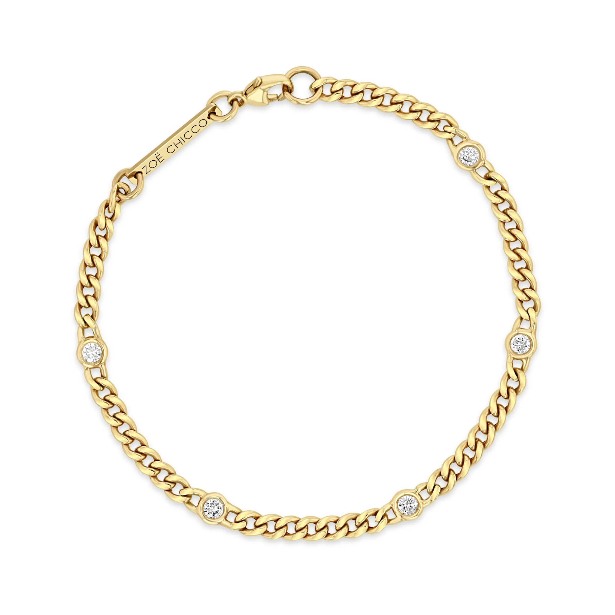 14k Small Curb Chain Bracelet with 5 Floating Diamonds sold by Zoe Chicco product image thumbnail 5