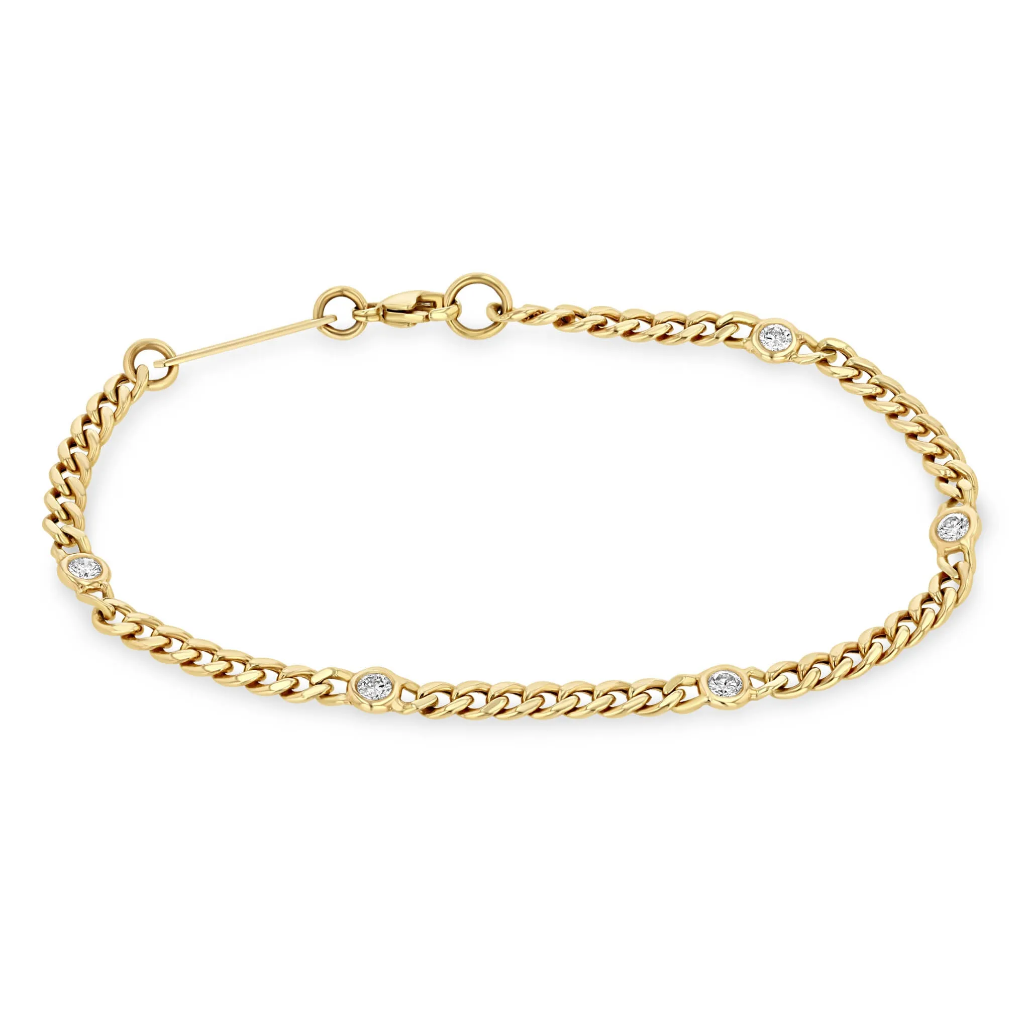 14k Small Curb Chain Bracelet with 5 Floating Diamonds sold by Zoe Chicco
