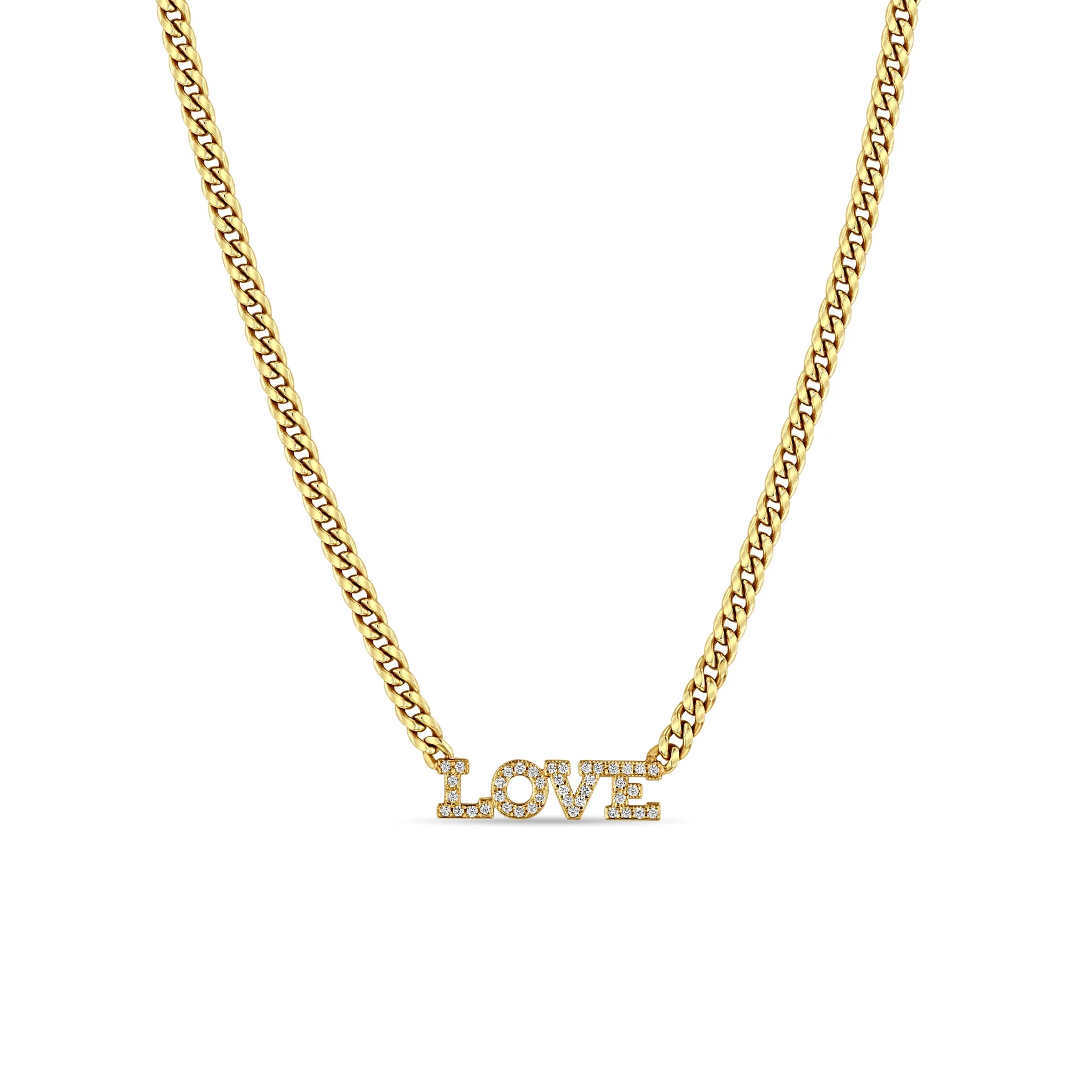 14k Pavé Diamond Letter Small Curb Chain Necklace sold by Zoe Chicco product image thumbnail 2