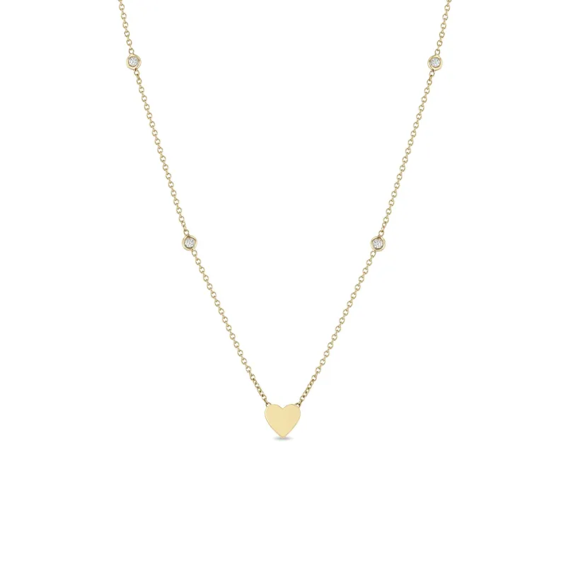 14k Midi Bitty Heart & Floating Diamond Station Necklace sold by Zoe Chicco