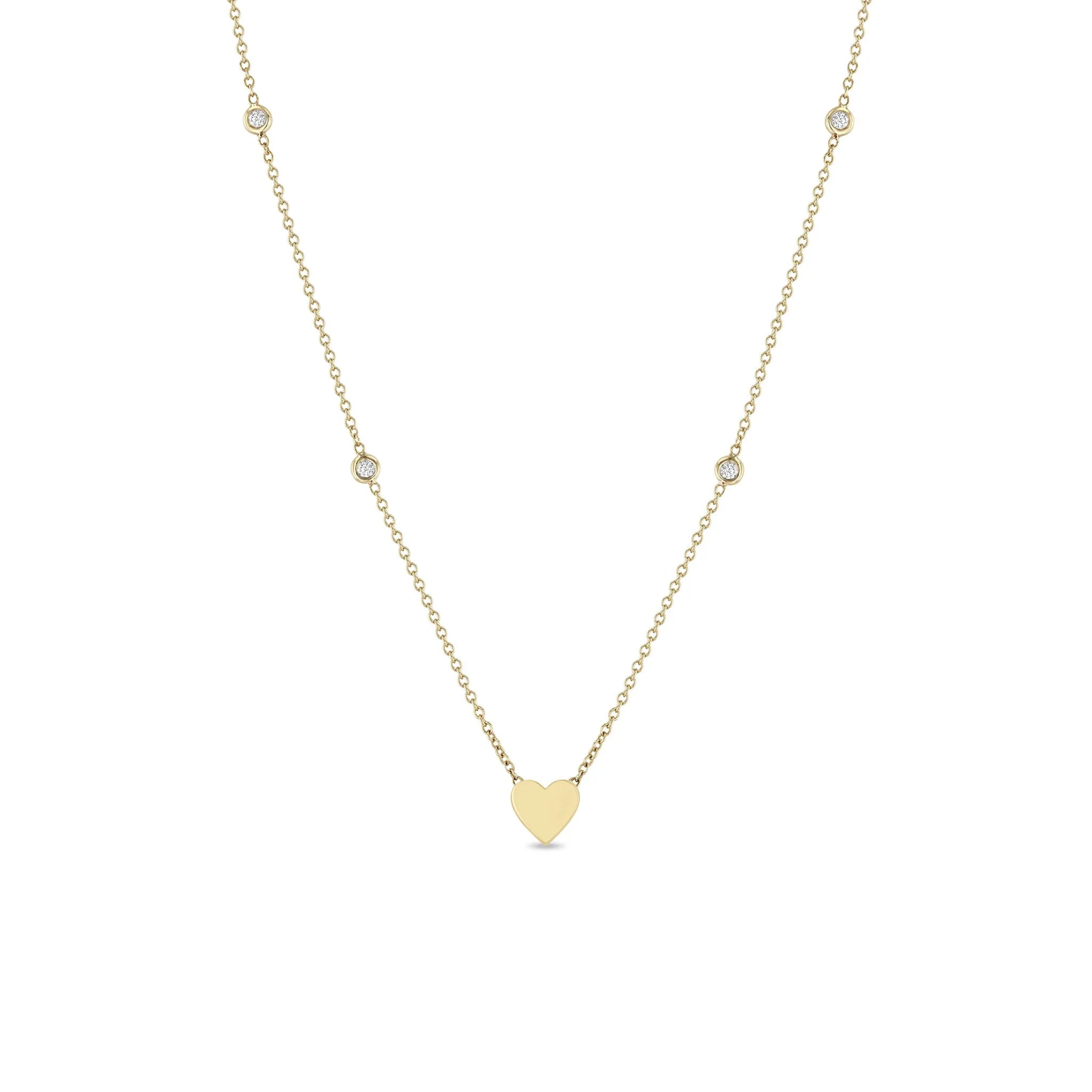 14k Midi Bitty Heart & Floating Diamond Station Necklace sold by Zoe Chicco