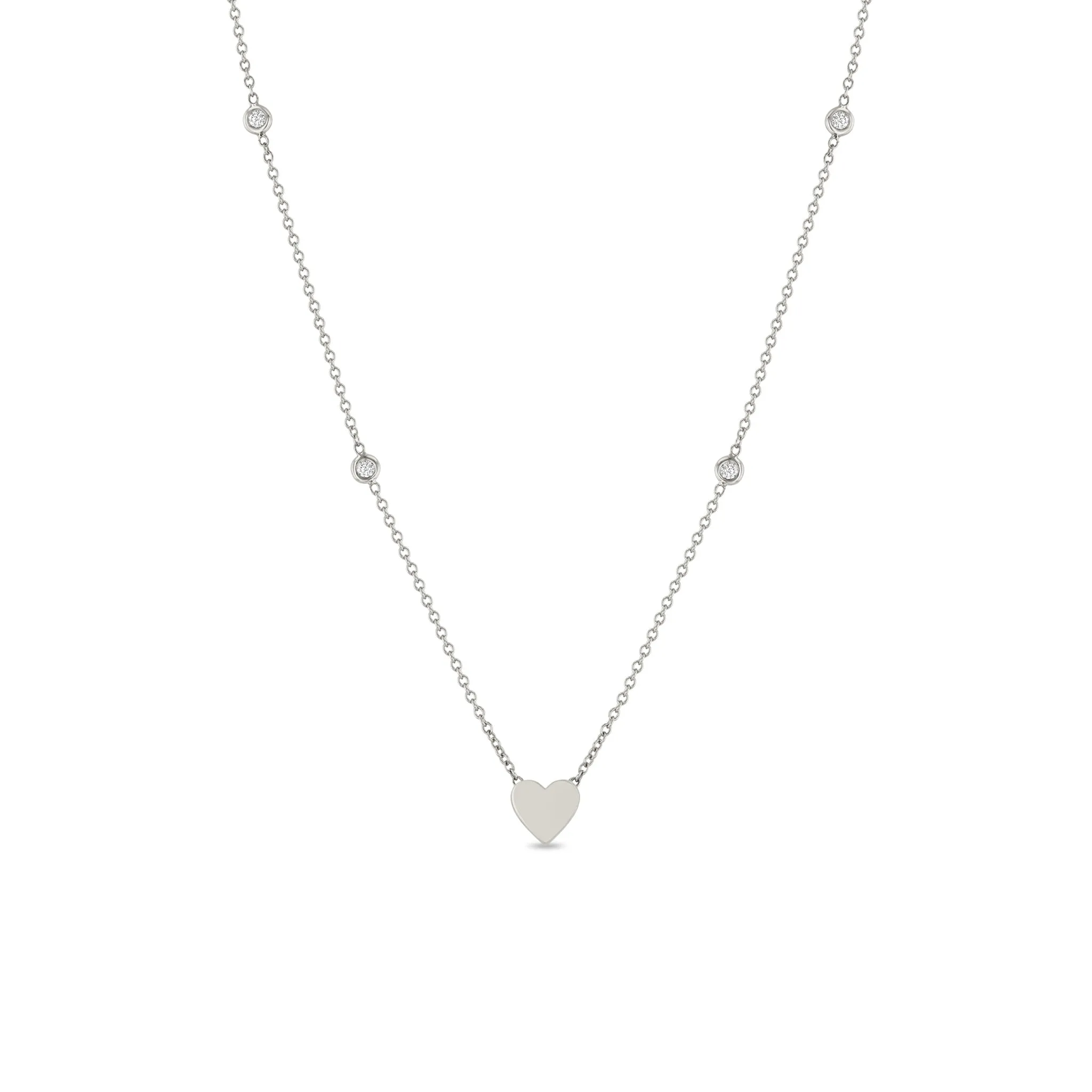 14k Midi Bitty Heart & Floating Diamond Station Necklace sold by Zoe Chicco product image thumbnail 3