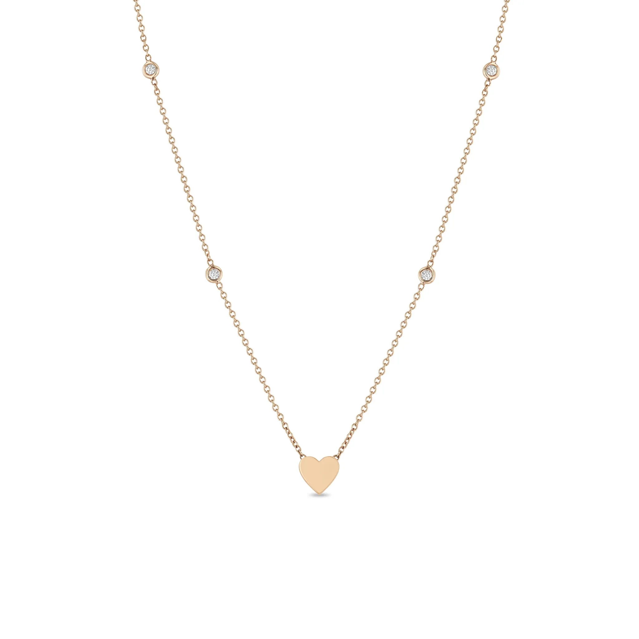 14k Midi Bitty Heart & Floating Diamond Station Necklace sold by Zoe Chicco product image thumbnail 2