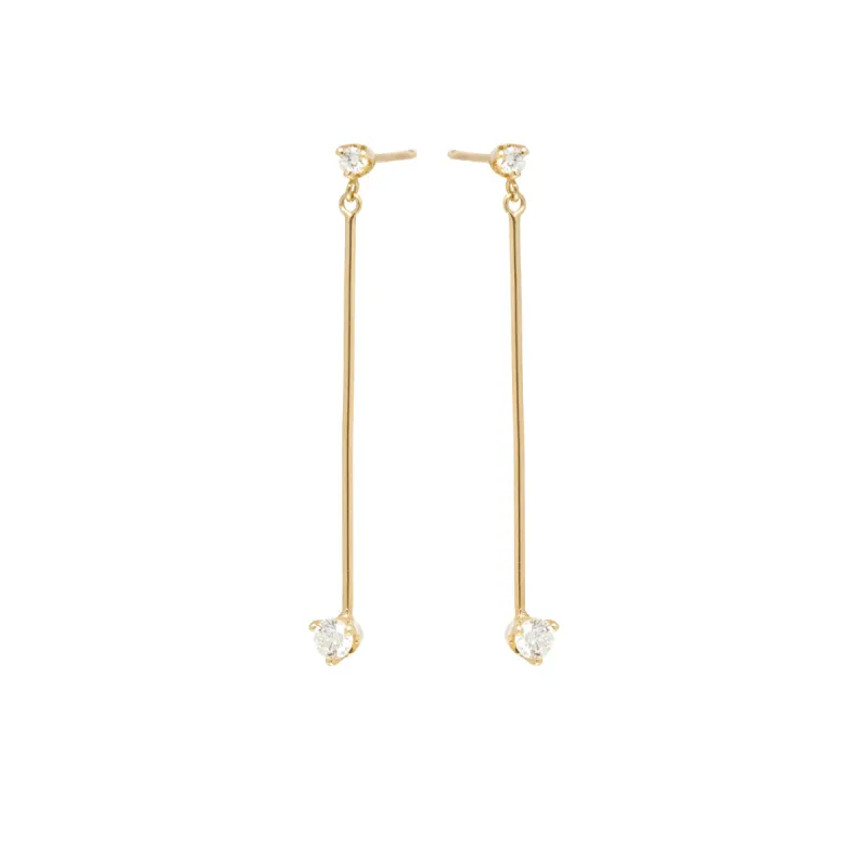 14k Mixed Prong Diamond Long Bar Drop Earrings sold by Zoe Chicco