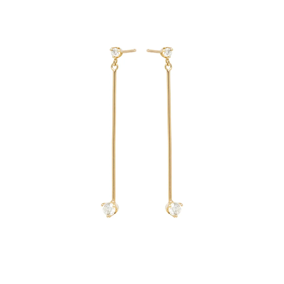 14k Mixed Prong Diamond Long Bar Drop Earrings sold by Zoe Chicco