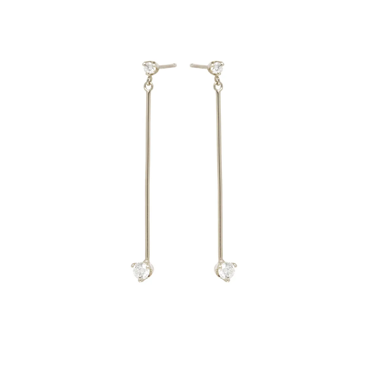 14k Mixed Prong Diamond Long Bar Drop Earrings sold by Zoe Chicco product image thumbnail 3