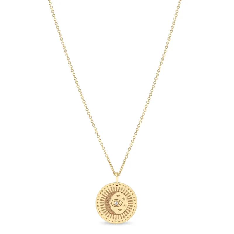 14k Small Celestial Protection Medallion with Diamond Necklace sold by Zoe Chicco