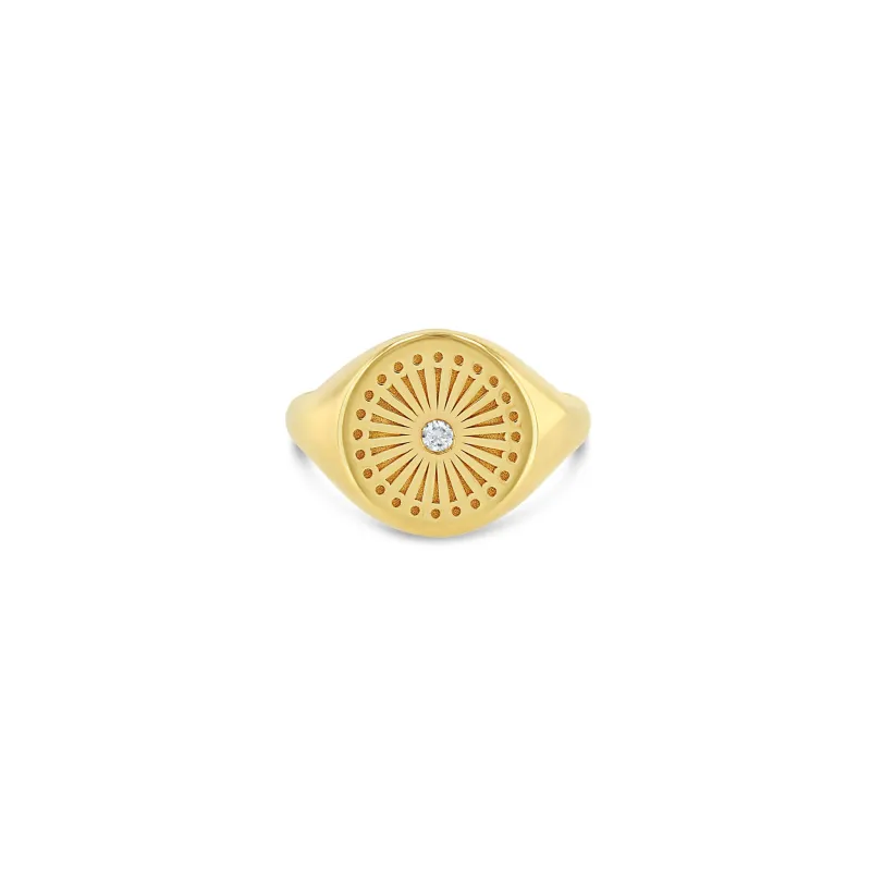 14k Sunbeam Engraved Signet Ring sold by Zoe Chicco