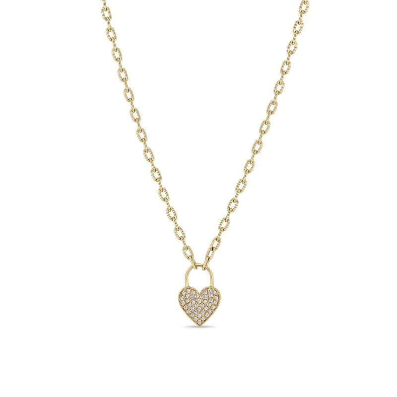 14k Small Oval Link Pavé Diamond Heart Padlock Necklace sold by Zoe Chicco