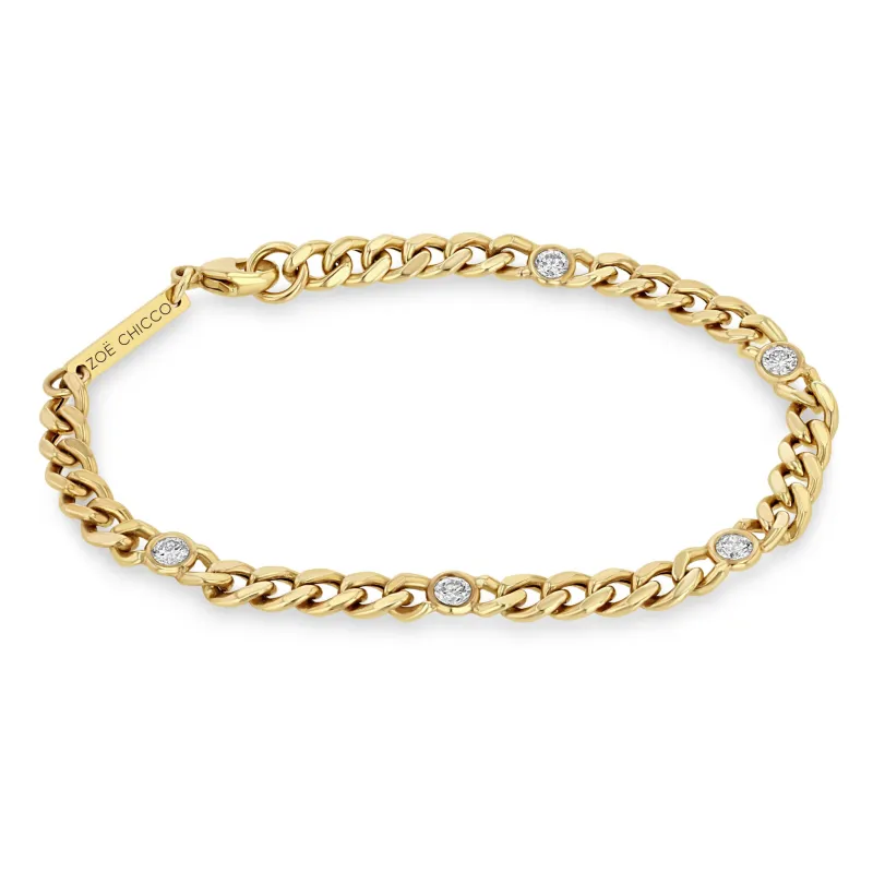 14k Medium Curb Chain Bracelet with 5 Floating Diamonds sold by Zoe Chicco