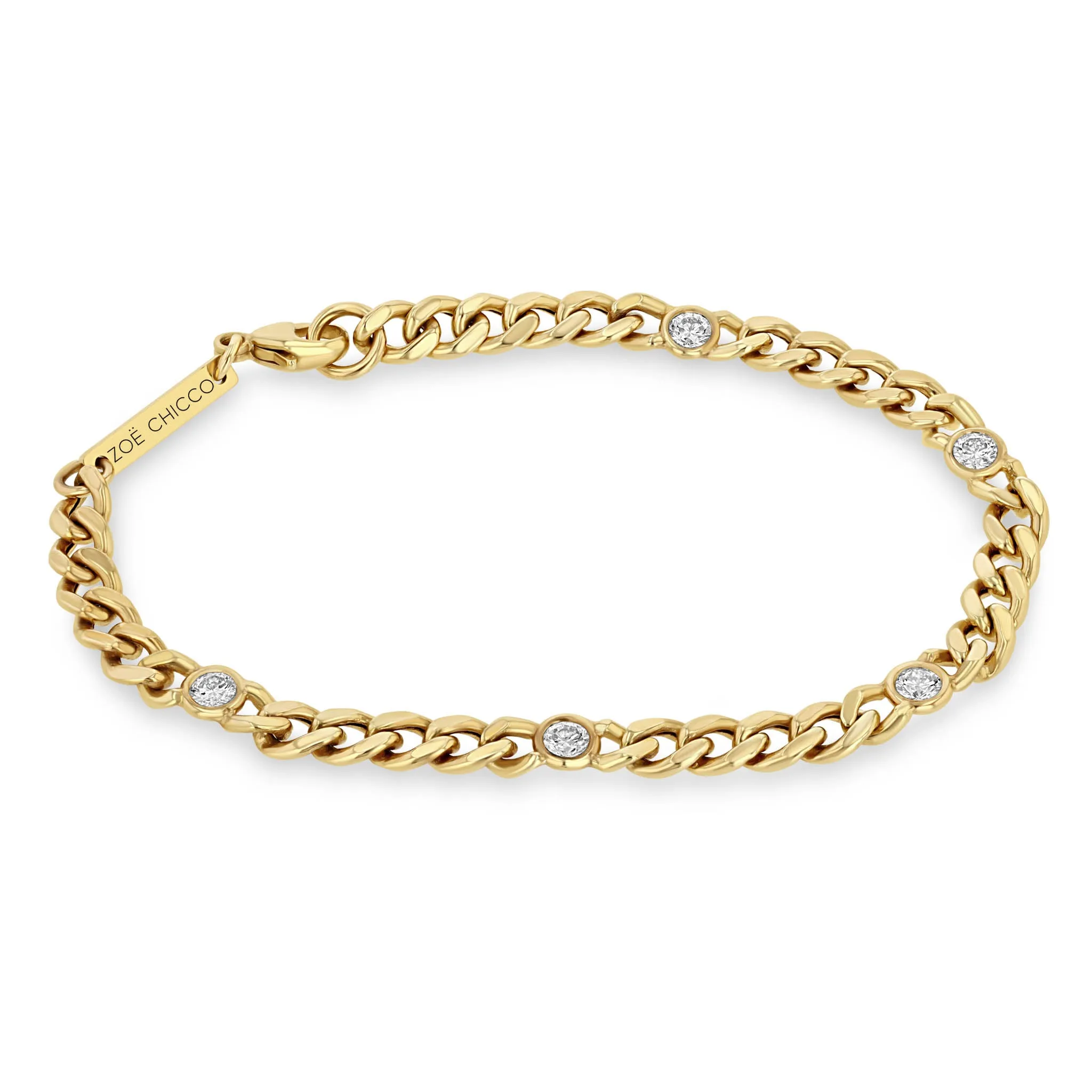 14k Medium Curb Chain Bracelet with 5 Floating Diamonds sold by Zoe Chicco