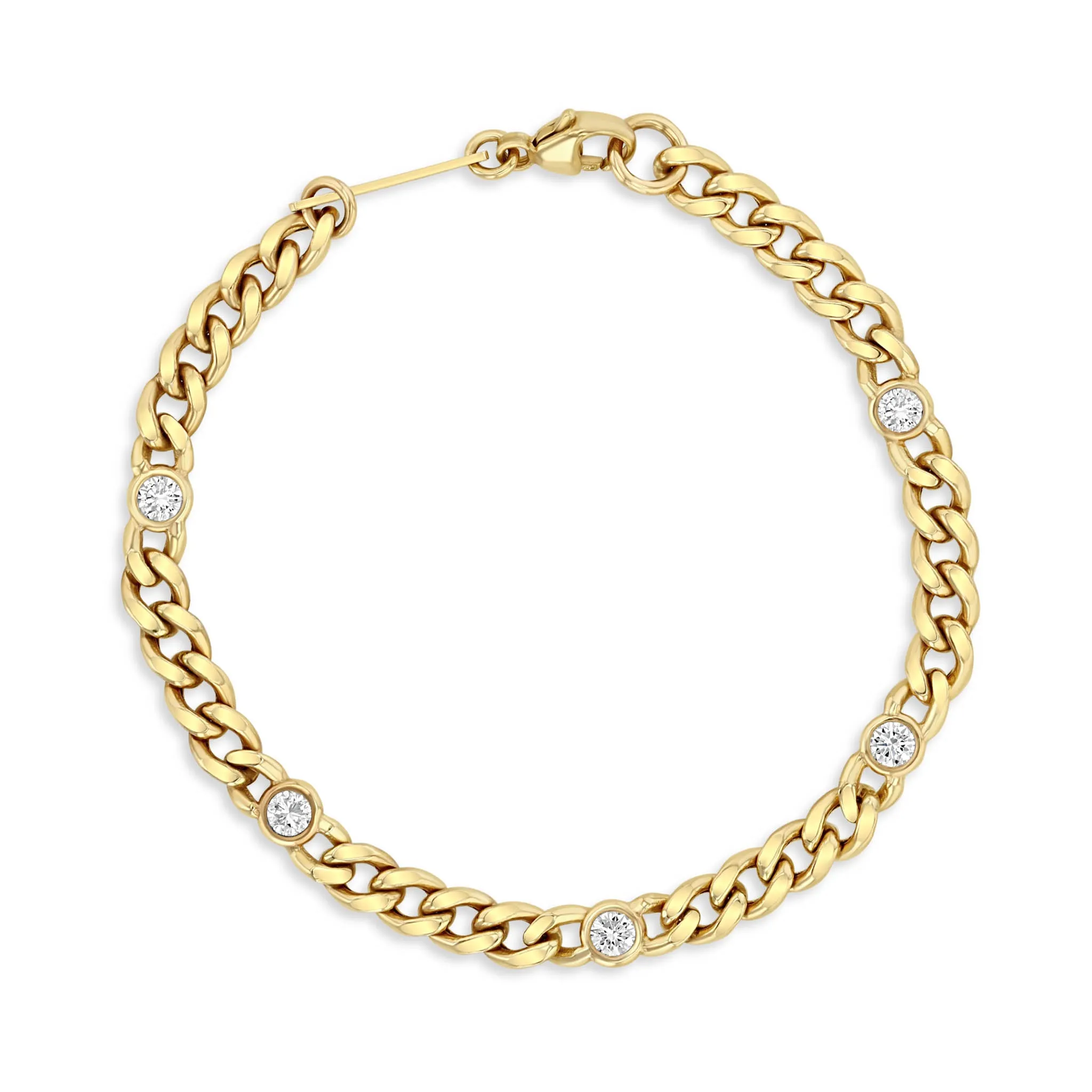14k Medium Curb Chain Bracelet with 5 Floating Diamonds sold by Zoe Chicco product image thumbnail 5