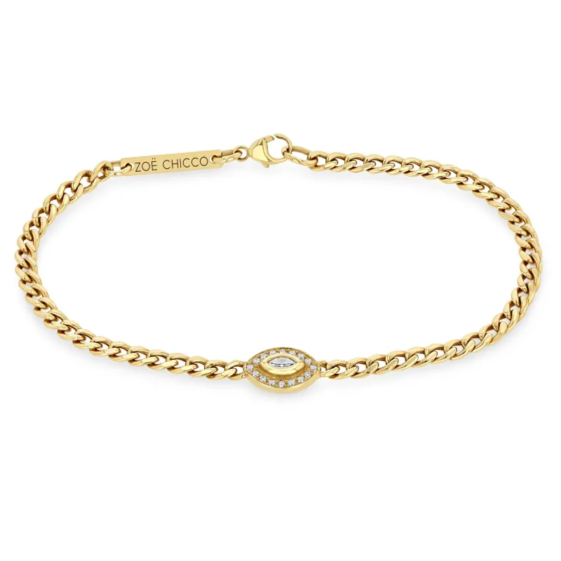 14k Small Curb Chain Marquise Diamond Halo Bracelet sold by Zoe Chicco
