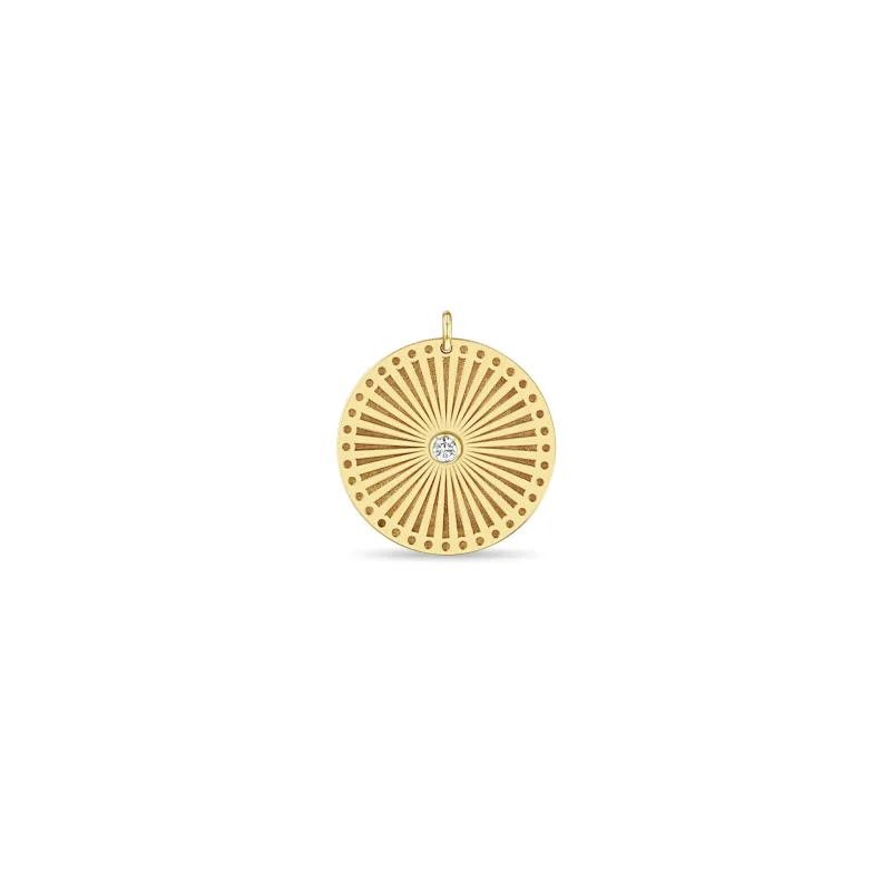 14k Single Large Sunbeam Medallion Disc Charm sold by Zoe Chicco