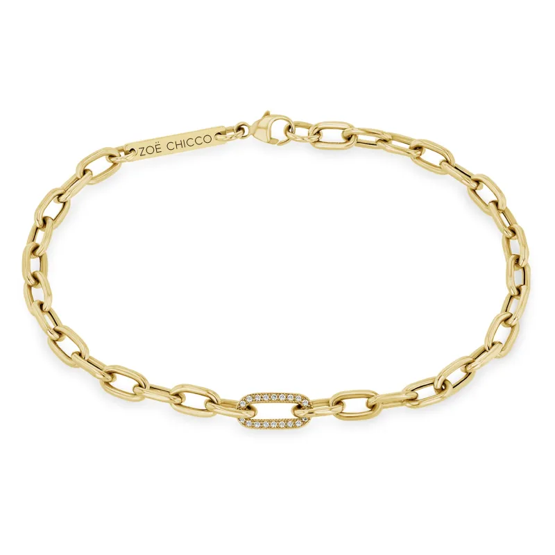 14k Medium Square Oval Chain Bracelet with Pavé Diamond Link sold by Zoe Chicco