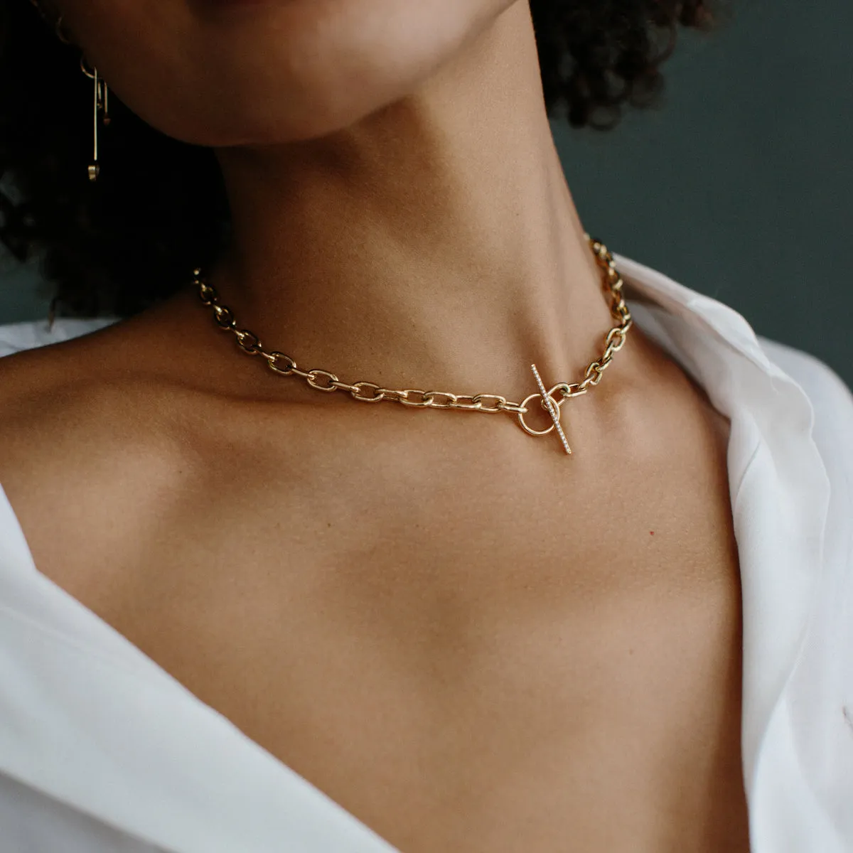 14k Extra Large Square Oval Link Chain Pavé Diamond Toggle Necklace sold by Zoe Chicco product image thumbnail 2