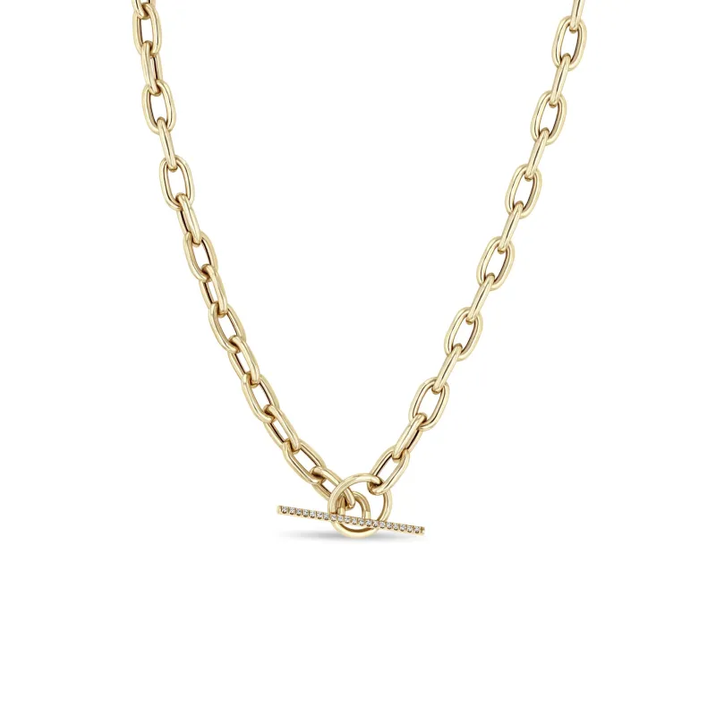 14k Extra Large Square Oval Link Chain Pavé Diamond Toggle Necklace sold by Zoe Chicco